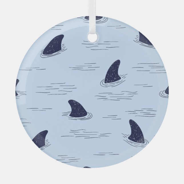 Shark Fin Ocean Pattern Glass Ornament (Front)