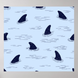 Shark Fin Ocean Pattern Poster