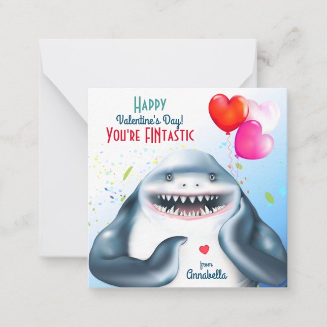 Shark Fintastic Kids Classroom Valentines Card (Front)