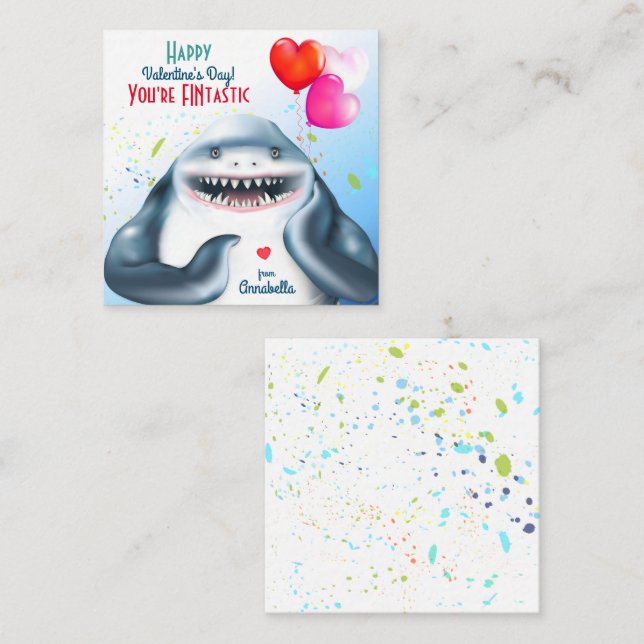 Shark Fintastic Kids Classroom Valentines Card (Front/Back)