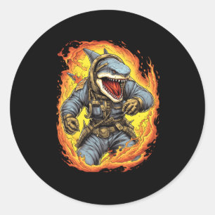 Shark Firefighter Fire Fire Fighting Shark Classic Round Sticker