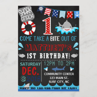 shark first birthday invitation