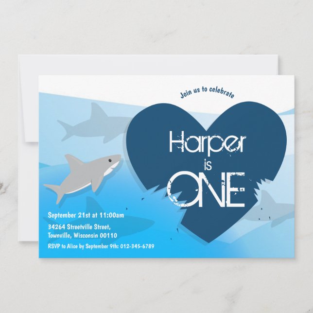 Shark First Birthday Party Invitation (Front)