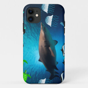 Shark Fish Turtles Dolphins Tropical Ocean Water iPhone 11 Case