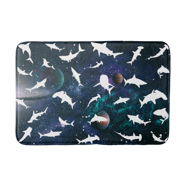Shark fish white shadow on Dark galaxy Space Bath Mat (Front)