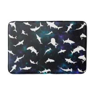 Shark fish white shadow on Dark galaxy Space Bath Mat