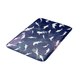 Shark fish white shadow on Dark galaxy Space Bath Mat