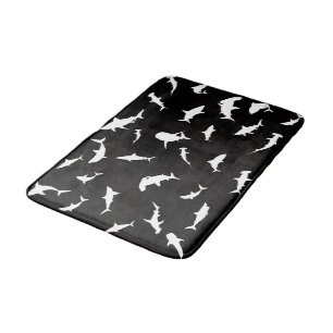 Shark fish white shadow on Dark galaxy Space Bath Mat