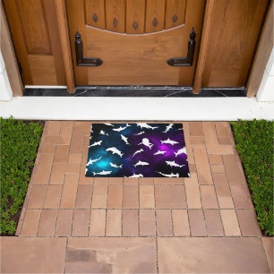 Shark fish white shadow on Dark galaxy Space Doormat