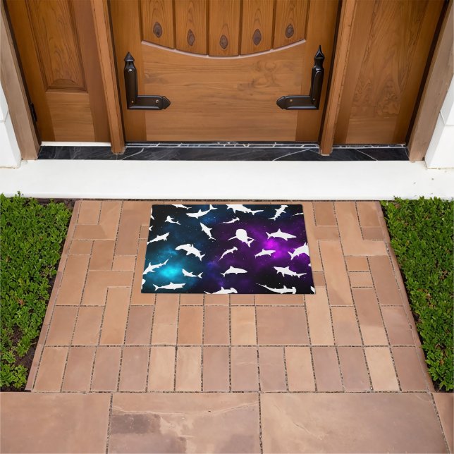 Shark fish white shadow on Dark galaxy Space Doormat (Outdoor)