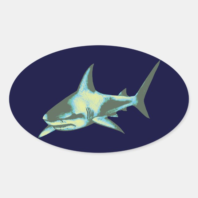 shark fish, wild animals oval sticker (Front)