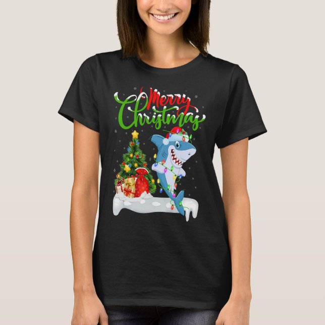 Shark Fish   Xmas Decorations Santa Shark Christma T-Shirt (Front)