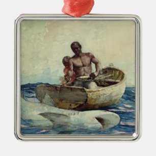 Shark Fishing, 1885 Metal Ornament