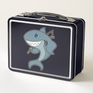 Shark Fishing Fisher Finshing rod Metal Lunch Box