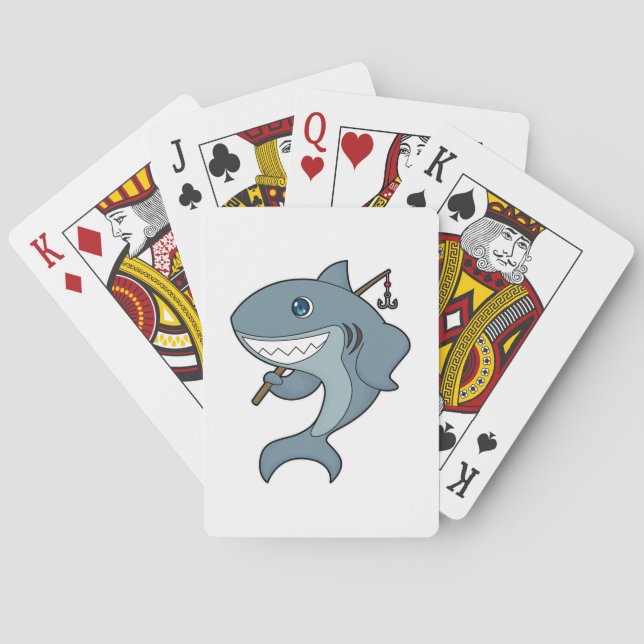 Shark Fishing Fisher Finshing rod Playing Cards (Back)