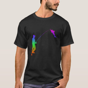 Shark Fishing Shadows In Rainbow Colour T-Shirt