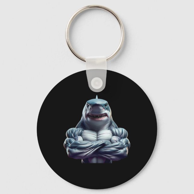 Shark Flexing Fan Lover Bodybuilding Cool Gym Work Keychain (Front)