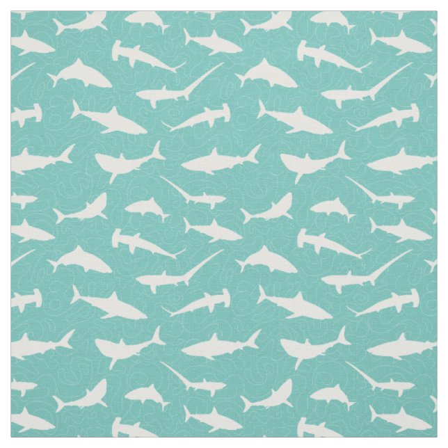 Shark Frenzy Cool Blue and White Pattern Fabric (Swatch)