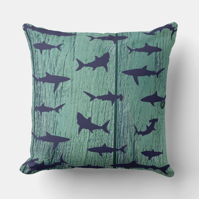 Shark Frenzy Underwater Sea Creatures Pattern Throw Pillow (Front)