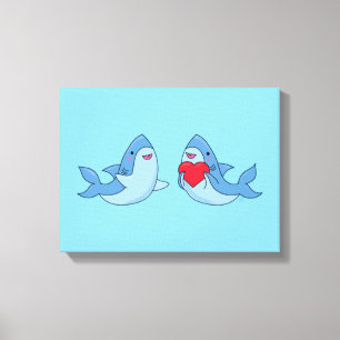 Shark Friends Kawaii Artwork Kids Room Canvas Print