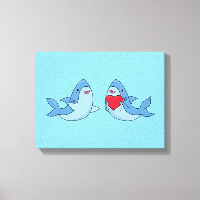 Shark Friends Kawaii Artwork Kids Room Canvas Print (Front)