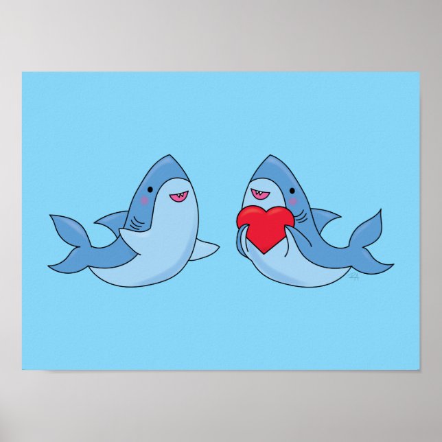 Shark Friends Kawaii Artwork Kids Room Poster (Front)