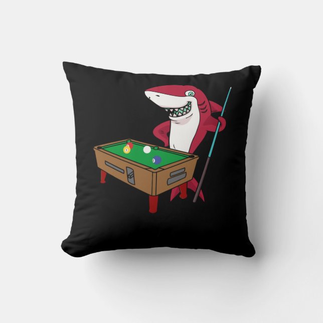 Shark Funny Billiard Pool Player Throw Pillow (Front)