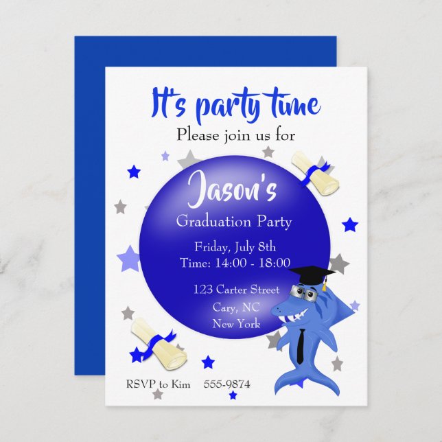 Shark graduation party invitation (Front/Back)