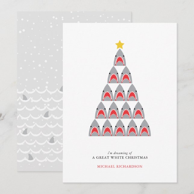 Shark Great White Christmas Flat Holiday Card (Front/Back)