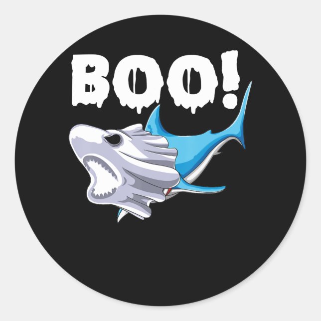 Shark Halloween Boo Ghost Shark Gift Boys Mens Classic Round Sticker (Front)