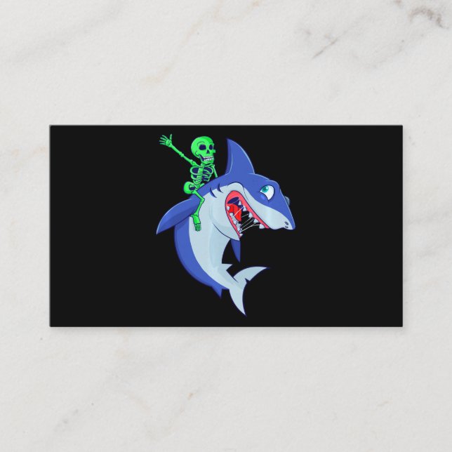 Shark Halloween Skeleton Riding Sharks Lover Funny Business Card (Front)