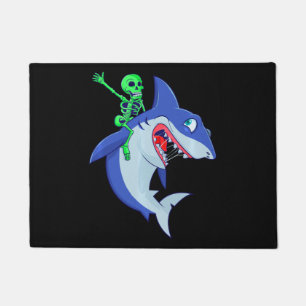 Shark Halloween Skeleton Riding Sharks Lover Funny Doormat