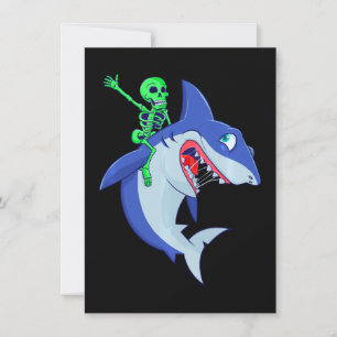 Shark Halloween Skeleton Riding Sharks Lover Funny Invitation