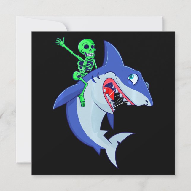 Shark Halloween Skeleton Riding Sharks Lover Funny Invitation (Front)
