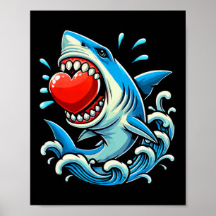 Shark Holding Hearts Valentine's Day Kids Family G Poster