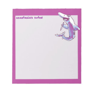 shark holds pencil funny cartoon customizable notepad