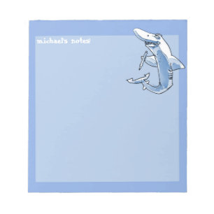 shark holds pencil funny cartoon customizable notepad