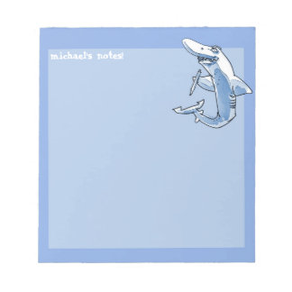 shark holds pencil funny cartoon customizable notepad