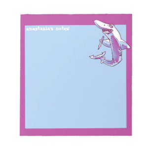 shark holds pencil funny cartoon customizable notepad