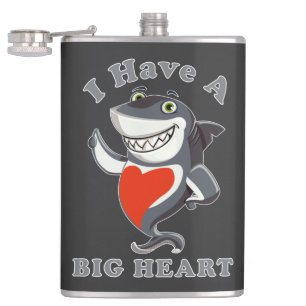 Shark I Have A Big Heart Valentines Day Love  T-Sh Hip Flask