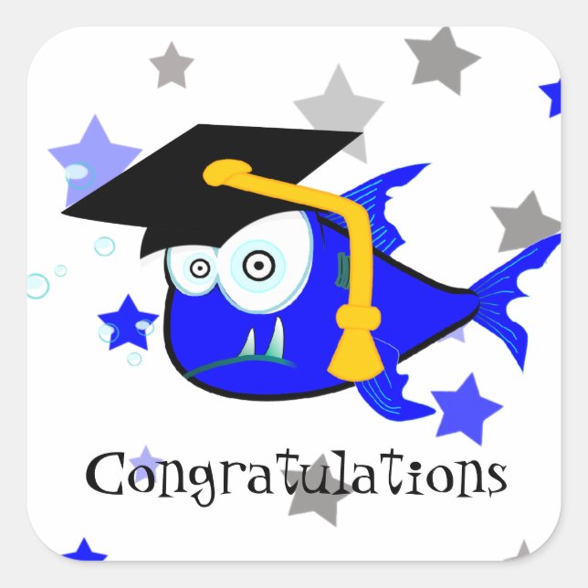 Shark illustration graduation square sticker (Front)