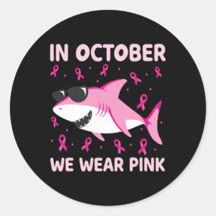 Shark In October We Wear Pink Breast Cancer Kids B Classic Round Sticker