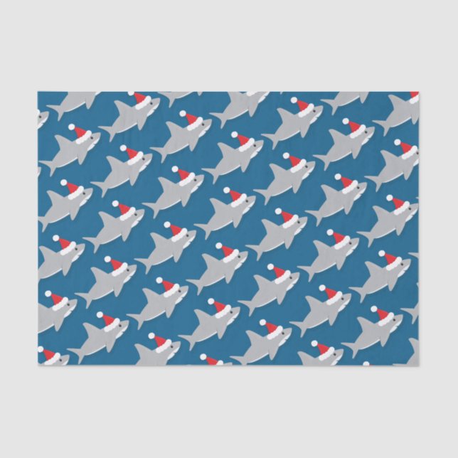 Shark in Santa Hat Christmas Holiday Tissue Paper (Front)