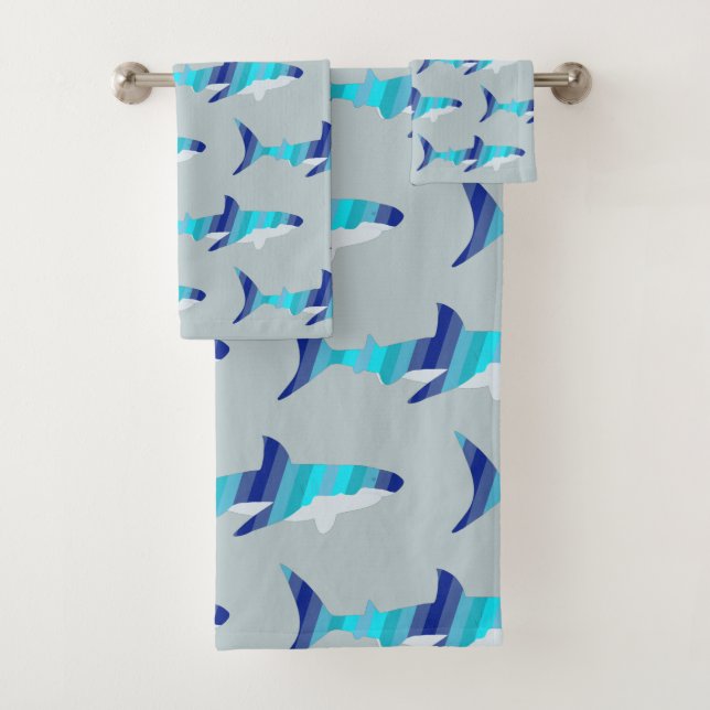 Shark in Shades of Blue Bath Towel Set (Insitu)
