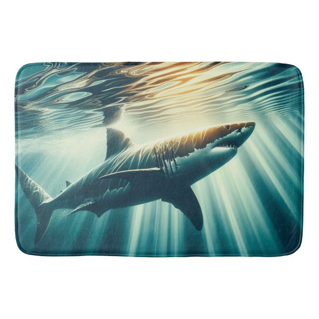 Shark in the deep blue sea & sunlight bath mat (Front)