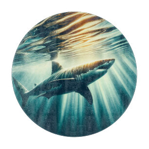 Shark in the deep blue sea & sunlight cutting board
