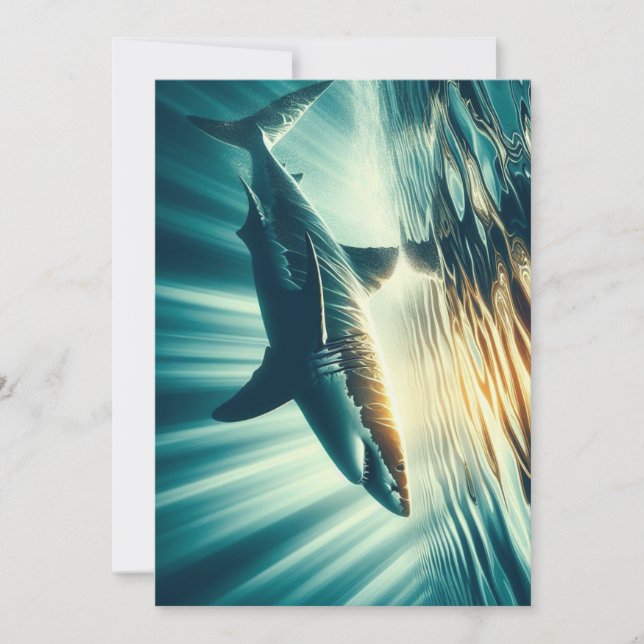 Shark in the deep blue sea & sunlight holiday card (Front)