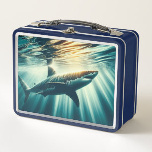 Shark in the deep blue sea & sunlight metal lunch box