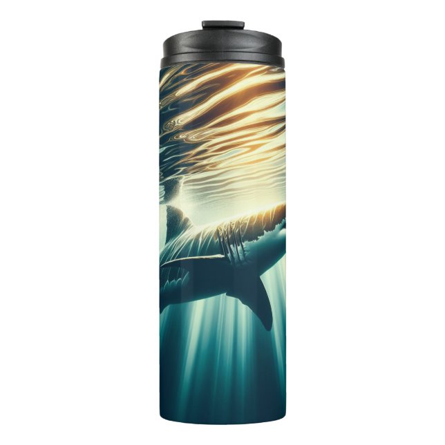 Shark in the deep blue sea & sunlight thermal tumbler (Front)