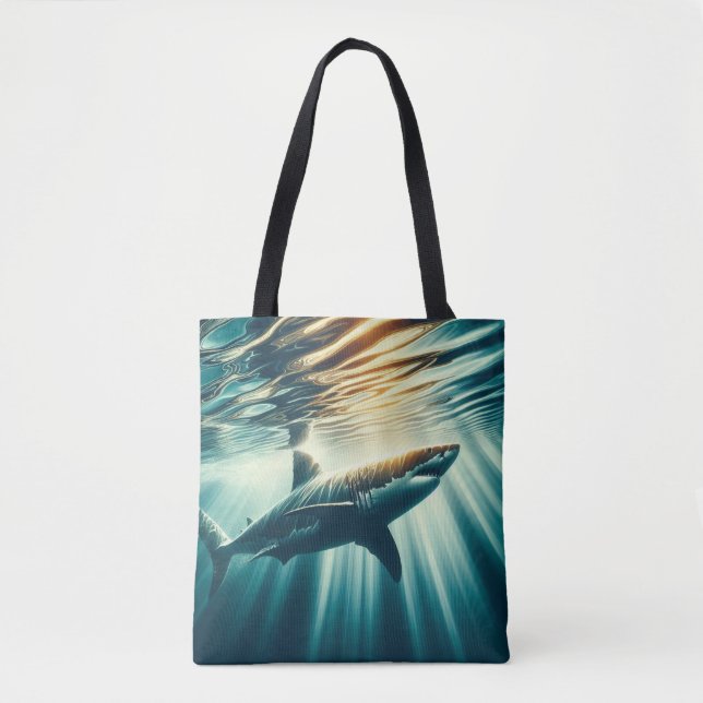 Shark in the deep blue sea & sunlight tote bag (Front)